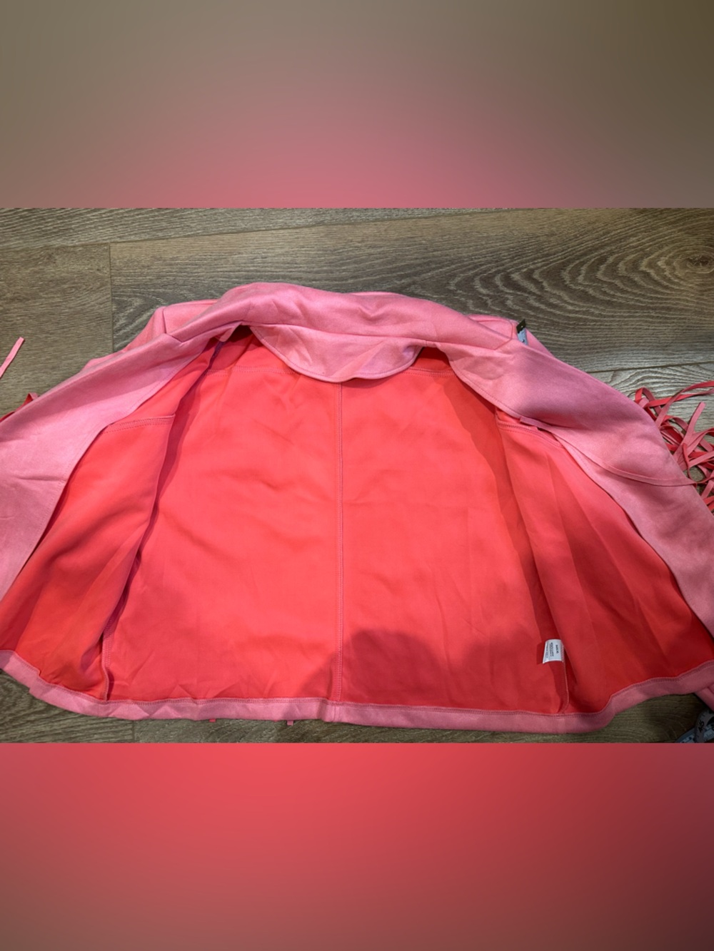 Women's Pink Fringe Faux Suede Jacket - Picture 8 of 9